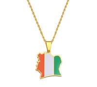 JEDTAKCT Elfenbeinküste-Karte-Flaggen-Anhänger-Halsketten - Weltkarte-Schlüsselbeinkette, Ethnischer Stil, Flagge, Unisex-Schmuck, Patriotischer Charme, Pullover-Kette Für Männer Und Frauen, Ge