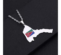JEDTAKCT Eritrea-Karte Mit Flagge-Anhänger-Halskette - Hip Hop Afrika Welt Ethnisches Paar Schlüsselbeinkette Männer Frauen Patriotischer Charme Pullover Kette Schmuck Für Halsketten Geschenk, Weiß,