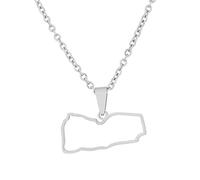 JEDTAKCT Jemen-Karte Mit Flagge-Anhänger-Halskette - Kontur-Welt, Ethnisches Paar, Schlüsselbeinkette, Männer Und Frauen, Patriotischer Charme, Pullover-Kette, Schmuck Für Geschenk-Accessoires, Halsk