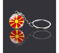 JEDTAKCT Mazedonien-Flagge, Glaskugel-Anhänger, Schlüsselanhänger - Paar, Europäische Nationale Mini-Souvenirs, Schlüsselanhänger, Neuheit, Weltflagge, Schlüsselanhänger, Schmuck Für Männe