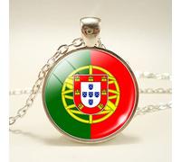 JEDTAKCT Portugal-Flagge-Anhänger-Halskette - Weltflagge, Karte, Zeitstein, Ethnische Schlüsselbeinkette, Patriotischer Charme, Paar-Pullover-Kette, Schmuck Für Männer Und Frauen, Geschenk-Accessoire
