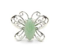 JEDTAKCT Ring Aus Naturstein - Unregelmäßige Kleine Schmetterlingsform Mit Eingelegtem Naturkristall. Größenverstellbare Fingerringe Für Frauen, Persönlichkeit, Offener Ring, Grüner Aventurin, Schmu