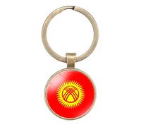 JEDTAKCT Schlüsselanhänger Mit Kirgisistan Flagge - Einseitige Glaskugel Anhänger Mit Flaggensymbol Patriotischem Schlüsselanhänger Schmuckzubehör Zum Aufhängen An Der AutotascheBrown5.5Cm