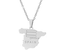 JEDTAKCT Spanien-Karte Mit Flagge-Anhänger-Halskette - Städte, Welt, Ethnisches Paar, Schlüsselbeinkette, Männer Und Frauen, Patriotischer Charme, Pullover-Kette, Schmuck Für Geschenk-Accessoires, H