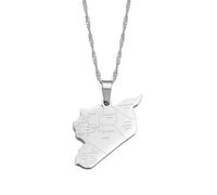 JEDTAKCT Syrien-Karte Mit Städtenamen-Anhänger-Halsketten - Weltkarte, Schlüsselbeinkette, Ethnischer Stil, Flagge, Unisex-Schmuck, Patriotischer Charme, Pulloverkette Für Männer Und Frauen, Ge