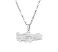 JEDTAKCT Türkei-Karte Mit Flagge-Anhänger-Halskette - Städte, Städte, Welt, Ethnisches Paar, Schlüsselbeinkette, Männer Und Frauen, Patriotischer Charme, Pullover-Kette, Schmuck Für Geschenk-Acces