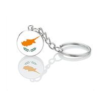 JEDTAKCT Zypern-Flagge, Glaskugel-Anhänger, Schlüsselanhänger - Asiatisches Land, Mini-Flagge, Schlüsselanhänger, Souvenirs, Neuheit, Nationale Welt, Schlüsselanhänger, Schmuck Für Männer,