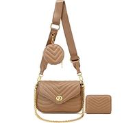 JEEHAN Gesteppte Umhängetaschen für Damen, Designer-Schultertasche, kleine Geldbörse, Braun.