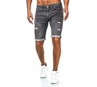 JEEL Herren Kurze Hosen - Slim-Fit Jeans-Shorts - 5-Pocket-Style - Stretch Herren-Shorts - Kurze Hose für Männer - Basic Washed Destroyed - 14-Grau - 32W
