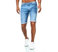 JEEL Herren Kurze Hosen - Slim-Fit Jeans-Shorts - 5-Pocket-Style - Stretch Herren-Shorts - Kurze Hose für Männer - Basic Washed Destroyed - 12-Hellblau - 42W