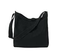 Jeelow Kleine Canvas-Umhängetasche, Handytasche, Kordelzug, Geldbörsen für Männer und Frauen, Schwarz, Large