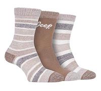 JEEP - 3er Pack Damen Baumwolle Socken Wandersocken für Gummistiefel | Bunt Muster Stiefelsocken mit Retro Streifen (37-42, Tan/Creme/Kaffee)
