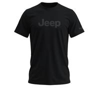 Jeep Premium Text Logo Blackout T-Shirt, schwarzes T-Shirt mit anthrazitgrauem Siebdruck auf der Brust, 7-Slot Grille Logo am Ärmel, Schwarz/Anthrazit, 4X-Groß