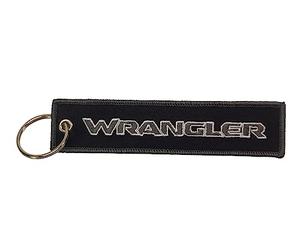 Jeep Wrangler Logo Twill, bestickter Schlüsselanhänger, 12,7 x 2,5 cm, Logos vorne und hinten