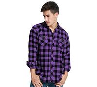 JEETOO Klassics Herren Slim Hemd Kariert Kentkragen Herbst/Winter Langarm Shirts Regular Fit Freizeit Karohemd Aus 100% Baumwolle (Lila/Schwarz, Large)
