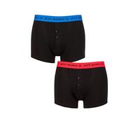 Jeff Banks Herren 2er Pack Plymouth Knopf Baumwolle Boxershorts Schwarz Blau/Rot L