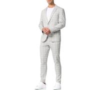 JEFF Herren JFLeo Set Anzug 2-teilig Sakko Hose Bundle | elastischer Herrenanzug Regular Fit für Männer Grey Check, 46