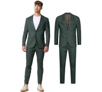 JEFF Herren JFLuke Set Anzug 2-teilig Sakko Hose Bundle | elastischer Herrenanzug Regular Fit für Männer Green Herringbone, 48