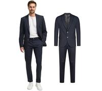 JEFF Herren JFLuke Set Anzug 2-teilig Sakko Hose Bundle | elastischer Herrenanzug Regular Fit für Männer Herringbone Raven, 46