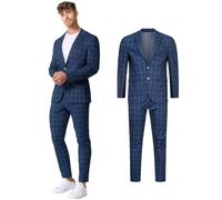 JEFF Herren JFTate Set Anzug 2-teilig Sakko Hose Bundle | elastischer Herrenanzug Regular Fit für Männer Check, 52