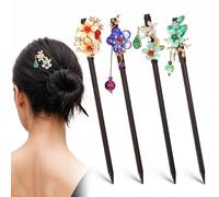 Jeffdad 4 Stück Holz Haarstäbchen, Chinesische Haarnadel mit Blumen und Quasten, Vintage Haar sticks für Frauen Mädchen Haar Zubehör