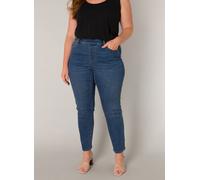 Jeggings BASE LEVEL CURVY, Damen, Gr. 46, Länge 30, blau (mid blau), Denim/Jeans, Obermaterial: 92% Baumwolle, 6% Polyester, 2% Elasthan, unifarben, figurbetont knöchellang, Hosen Jeggings, in großen