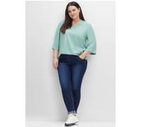 Schlupfjeans SHEEGO, Damen, Gr. 48, Normalgrößen, blau (dunkelblau denim), 76% Baumwolle, 22% Polyester, 2% Elasthan, unifarben, lang, Jeans Schlupfjeans (32710366-48) dunkelblau denim
