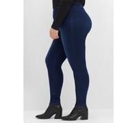 Jeansleggings SHEEGO, Damen, Gr. 52, Normalgrößen, blau (dunkelblau denim), 81% Baumwolle, 17% Polyester, 2% Elasthan, unifarben, lang, Jeans (90840124-52) dunkelblau denim