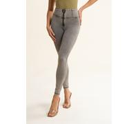 Jeggings FREDDY "WRUP", Damen, Gr. M (38), N-Gr, light grau with schwarz seams, Denim/Jeans, Obermaterial: 84% Baumwolle, 16% Elasthan, skinny fit lang, Hosen Jeggings, mit hohem Bund und Push-Up Effe