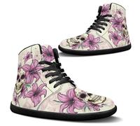 Jeiento Herren High Top Retro Schädel Blume Barfuß Schuhe Leichte Breite Casual Walking Schuhe Schnürung Zero Drop Sport Tennis Sneakers,47 EU