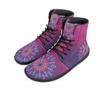 Jeiento Hippie Mandala Blume Frauen Barfuß Schuhe Casual Breite Zehenkasten Schuhe High Top Barfuß Leichte Leder Walking Schuhe High Top Walking Sneaker,46 EU