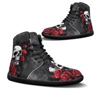 Jeiento Männer Goth Schädel Rose Barfuß Schuhe Laufschuhe Strand Sneaker Goth Schädel Rose Damen Trainer für Wandern Wandern Sport Reise Jogging Schuh High Top Lace Up,39 EU