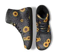 Jeiento Männer PU Leder Grau Leopard Sonnenblume Barfuß Breite Zehe Walking Schuhe High Top Casual Schuhe Rutsch Zero Drop Sport Sneaker für Erwachsene Männer,47 EU