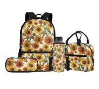 Jeiento Schulrucksack-Set für Kinder, 43,2 cm, mit Wasserflaschenhalter, Lunchbag, Federmäppchen für Jungen und Mädchen, Gelbe Sonnenblumen, Einheitsgröße, Daypack Rucksäcke