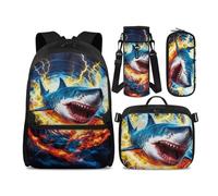 Jeiento Schulrucksack-Set für Kinder, Cartoon-Tier-Rucksack, 43,2 cm, Büchertasche mit Lunchbox, Stifttasche, Wasserflaschenhalter, 4 Stück, Shark Ocean Animal, One Size, Tagesrucksack