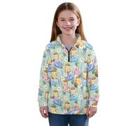 Jeiento Sweatshirt mit Cartoon-Tiermuster für Kinder, Mädchen, halber Reißverschluss, 5-14 Jahre, langärmeliger Pullover für Kinder, Blumen-Otter, 13-14 Years