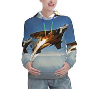 JEJEA Aircraft Fighter Jets Print Trendy Graphic Hoodie Sweatshirt Fitted Pullover With Kangaroo Pocket Fall Gifts For Women, Schwarz , XL