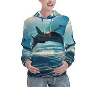 JEJEA Aircraft Fighter Jets Print Trendy Graphic Hoodie Sweatshirt Fitted Pullover With Kangaroo Pocket Fall Gifts For Women, Schwarz , M