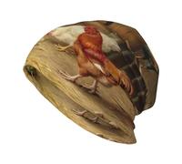 JEJEA Beanie-Mütze mit Bauernhof-Hühner-Aufdruck, warm, gestrickt, lässig, Totenkopfmütze, weich und hautfreundlich, für Damen und Herren, Schwarz, Schwarz , Einheitsgröße