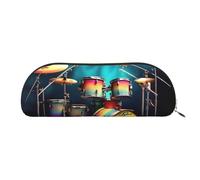 JEJEA Cooles Schlagzeug-Set, bedrucktes Leder-Federmäppchen mit Reißverschluss, Federmäppchen, Federmäppchen, Federmäppchen, Make-up-Kosmetiktasche, gold, Einheitsgröße, Kulturbeutel