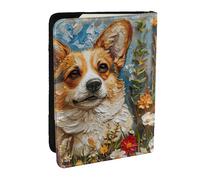 JEJEA Corgi Reise-Organizer mit Blumenmuster, Frühlingsgarten, Reise-Organizer, Kreditkartenetui, Reisepasshülle, Brieftasche, für Reisen, Schwarz , Einheitsgröße