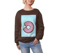JEJEA Donut-Druck, Winter, Fleece, gefüttert, warm, lässig, Damen, übergroß, langärmelig, Pullover, modisches Sweatshirt, coffee, XL