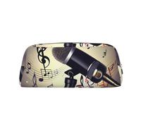 JEJEA Federmäppchen aus Leder mit Mikrofon und Musiknoten-Aufdruck, großes Fassungsvermögen, Schreibwaren, Stifttasche, vielseitige Make-up-Tasche, silber, Einheitsgröße, Kulturbeutel