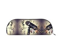 JEJEA Federmäppchen aus Leder mit Mikrofon und Musiknoten-Aufdruck, mit Reißverschluss, Federmäppchen, Federmäppchen, Make-up-Kosmetiktasche, silber, Einheitsgröße, Kulturbeutel