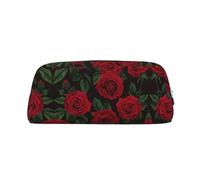 JEJEA Federmäppchen aus Leder mit rotem Rosen-Aufdruck, großes Fassungsvermögen, Schreibwaren, Stiftetasche, vielseitige Make-up-Tasche, silber, Einheitsgröße, Kulturbeutel