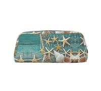 JEJEA Federmäppchen aus Leder mit Seestern-Muschel-Motiv, großes Fassungsvermögen, Schreibwaren, Stifttasche, vielseitige Make-up-Tasche, silber, Einheitsgröße, Kulturbeutel