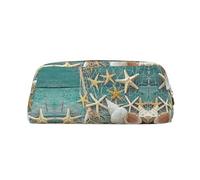 JEJEA Federmäppchen aus Leder mit Seestern-Muschel-Motiv, großes Fassungsvermögen, Schreibwaren, Stifttasche, vielseitige Make-up-Tasche, gold, Einheitsgröße, Kulturbeutel