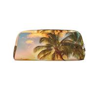 JEJEA Federmäppchen aus Leder, Motiv: tropische Strandpalme, Sonnenuntergang, großes Fassungsvermögen, Federmäppchen, Schreibwaren, Stifttasche, vielseitige Make-up-Tasche, silber, Einheitsgröße,