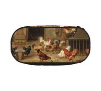 JEJEA Federmäppchen mit Bauernhof-Hühner-Aufdruck, großes Fassungsvermögen, große Aufbewahrung, hohe Kapazität, Beutelhalter, Organizer, Schwarz , Einheitsgröße, Taschen-Organizer