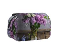 JEJEA Federmäppchen mit Blumendruck, für Bleistifte, Make-up, Mehrzweck-Organizer-Box für Erwachsene, Lila, Schwarz , Einheitsgröße, Kulturbeutel